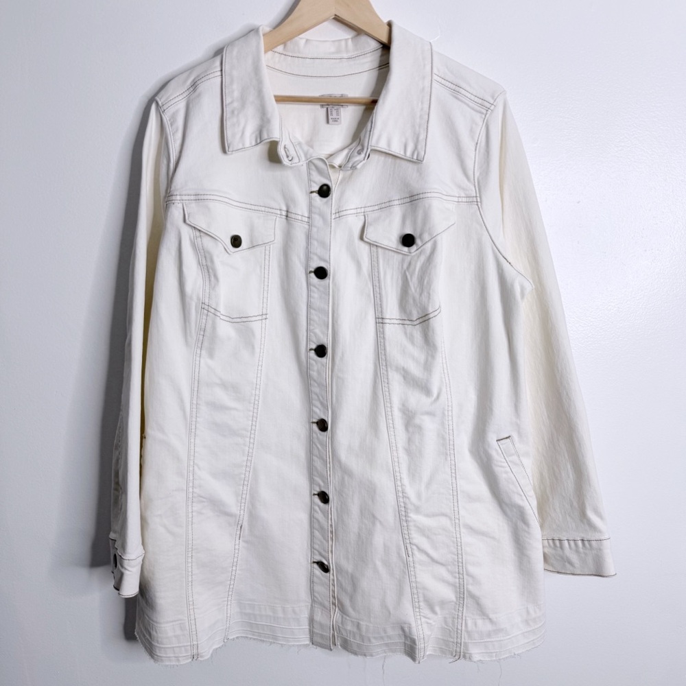 NWOT Logo By Lori Goldstein‎ Released Hem Denim Jacket Off White 22W Casual